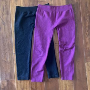 Girls PINK SPARKLE brand Textured Leggings lot 2 pair size 10/12 burgundy black